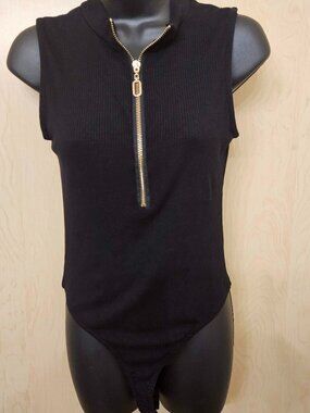 Lizette Collection Women’s Black Sleeveless Scoop Neck Ribbed Bodysuit Size L